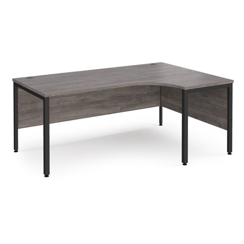 Maestro 25 right hand ergonomic desk 1800mm wide - black bench leg frame, grey oak top