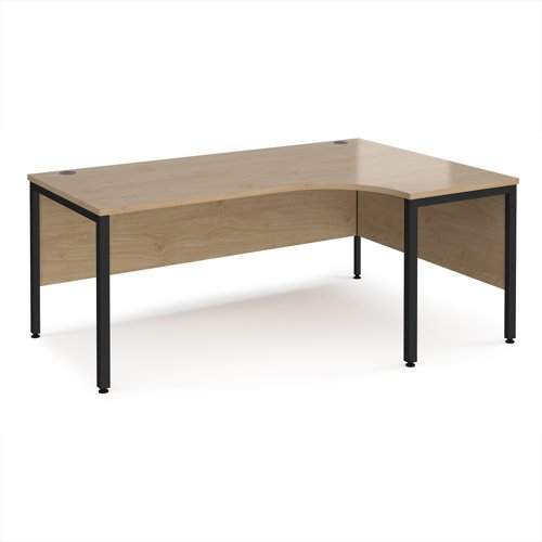 Maestro 25 right hand ergonomic desk 1800mm wide - black bench leg frame, Kendal Oak top