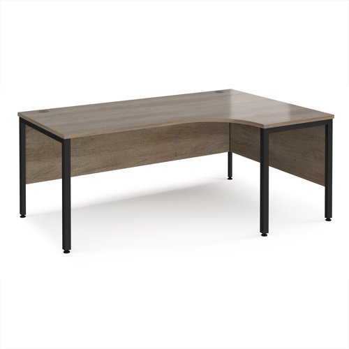 Maestro 25 right hand ergonomic desk 1800mm wide - black bench leg frame, Nebraska Oak top