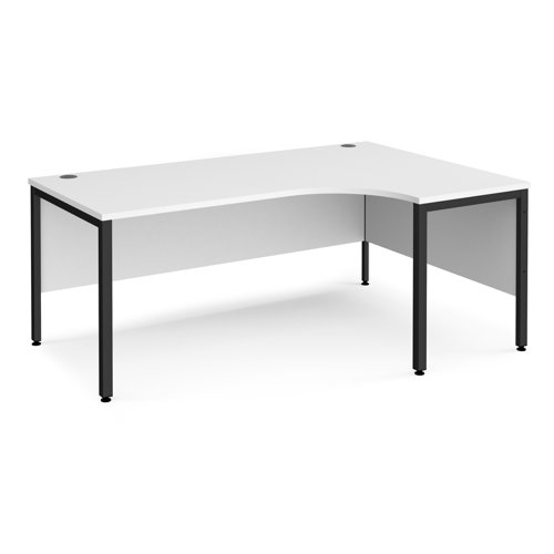 Maestro 25 right hand ergonomic desk 1800mm wide - black bench leg frame, white top