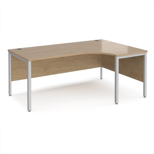 Maestro 25 right hand ergonomic desk 1800mm wide - silver bench leg frame, Kendal Oak top