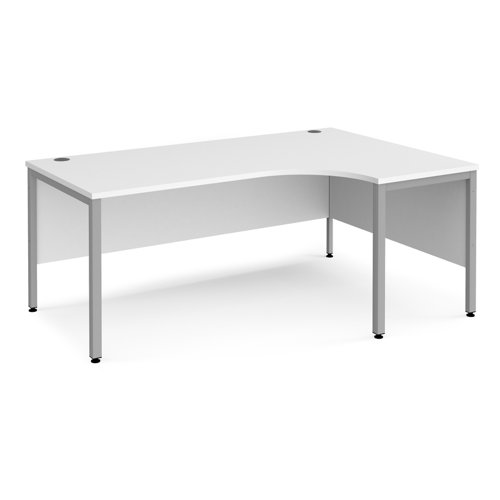 Maestro 25 right hand ergonomic desk 1800mm wide - silver bench leg frame, white top