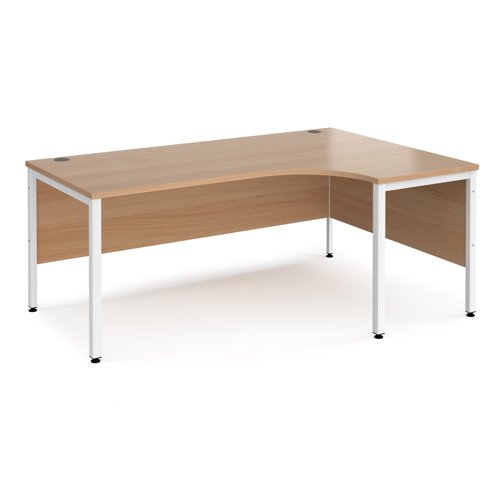 Maestro 25 right hand ergonomic desk 1800mm wide - white bench leg frame, beech top