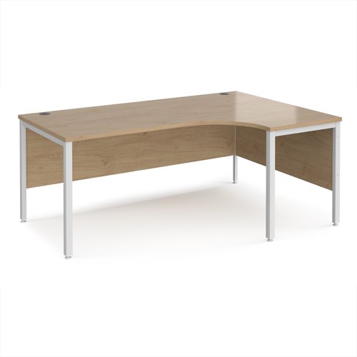 Maestro 25 right hand ergonomic desk 1800mm wide - white bench leg frame, Kendal Oak top