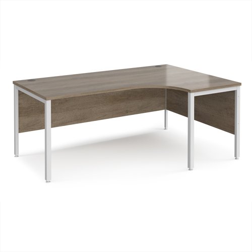Maestro 25 right hand ergonomic desk 1800mm wide - white bench leg frame, Nebraska Oak top