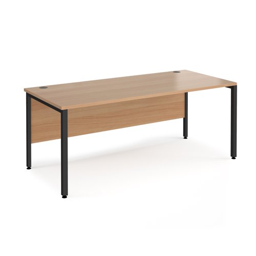 Office Desk 1800mm Rectangular Desk With Bench Leg Beech Tops With Black Frames Maestro 25