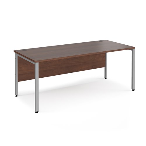 Office Desk 1800mm Rectangular Desk With Bench Leg Walnut Tops With Silver Frames Maestro 25