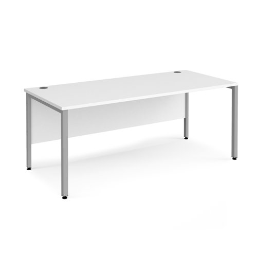 Office Desk 1800mm Rectangular Desk With Bench Leg White Tops With Silver Frames Maestro 25