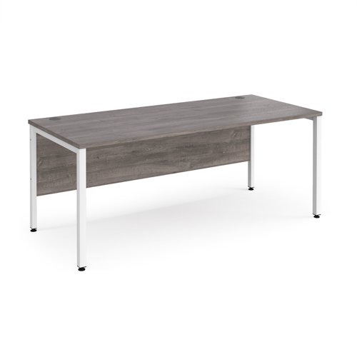 Maestro 25 straight desk 1800mm x 800mm - white bench leg frame, grey oak top