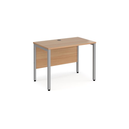 Office Desk 1000mm Rectangular Desk With Bench Leg Beech Tops With Silver Frames 600mm Depth Maestro 25