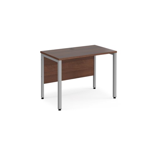 Maestro 25 straight desk 1000mm x 600mm - silver bench leg frame, walnut top