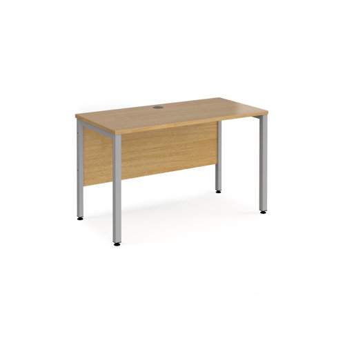 Office Desk 1200mm Rectangular Desk With Bench Leg Oak Tops With Silver Frames 600mm Depth Maestro 25