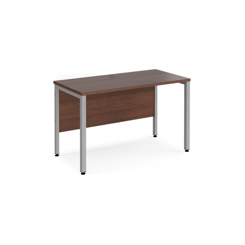 Office Desk 1200mm Rectangular Desk With Bench Leg Walnut Tops With Silver Frames 600mm Depth Maestro 25