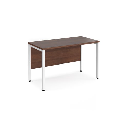 Office Desk 1200mm Rectangular Desk With Bench Leg Walnut Tops With White Frames 600mm Depth Maestro 25