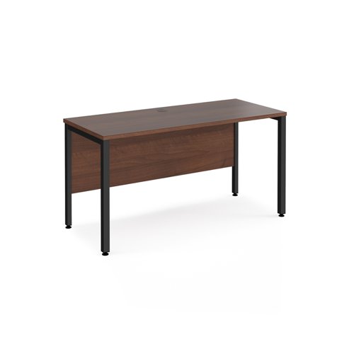 Office Desk 1400mm Rectangular Desk With Bench Leg Walnut Tops With Black Frames 600mm Depth Maestro 25