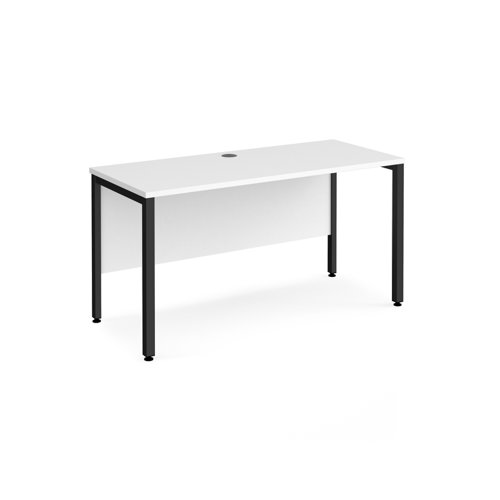 Office Desk 1400mm Rectangular Desk With Bench Leg White Tops With Black Frames 600mm Depth Maestro 25