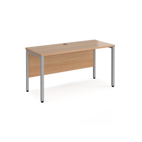 Office Desk 1400mm Rectangular Desk With Bench Leg Beech Tops With Silver Frames 600mm Depth Maestro 25