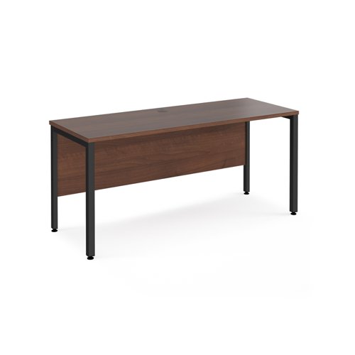 Maestro 25 straight desk 1600mm x 600mm - black bench leg frame, walnut top