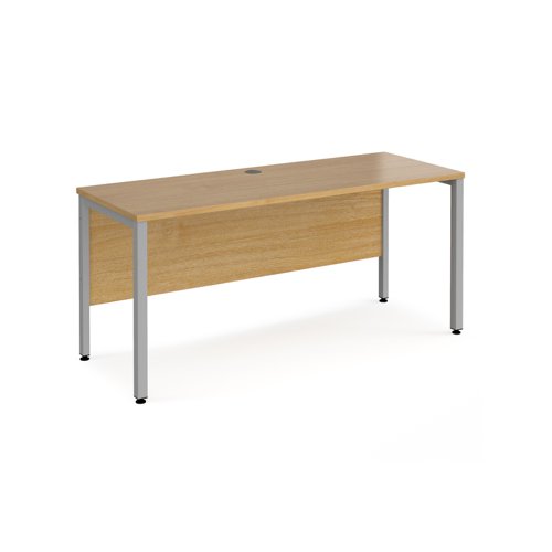 Maestro 25 straight desk 1600mm x 600mm - silver bench leg frame, oak top