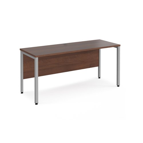 Maestro 25 straight desk 1600mm x 600mm - silver bench leg frame, walnut top