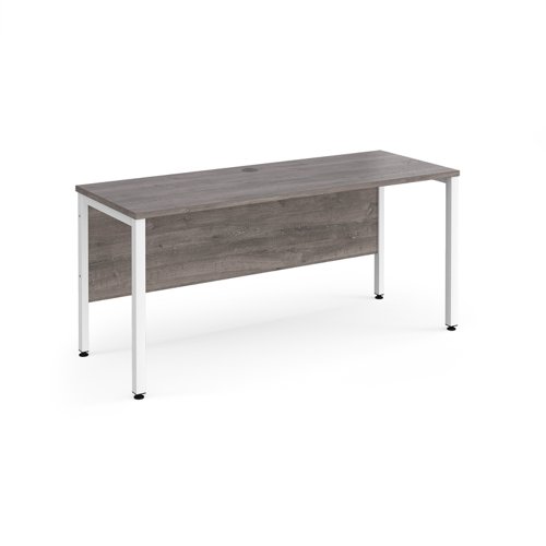 Maestro 25 straight desk 1600mm x 600mm - white bench leg frame, grey oak top