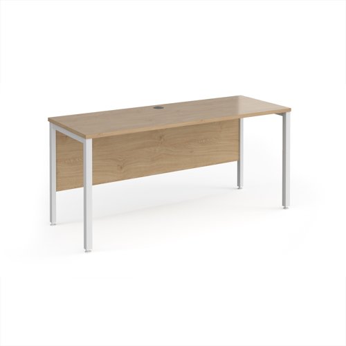 Maestro 25 straight desk 1600mm x 600mm - white bench leg frame, Kendal Oak top