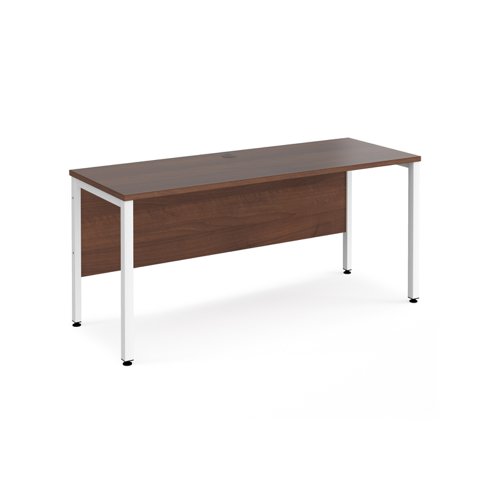 Maestro 25 straight desk 1600mm x 600mm - white bench leg frame, walnut top