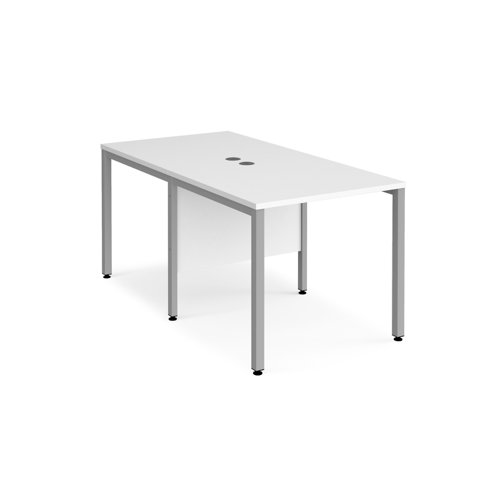 Maestro 25 back to back straight desks 800mm x 1600mm - silver bench leg frame, white top