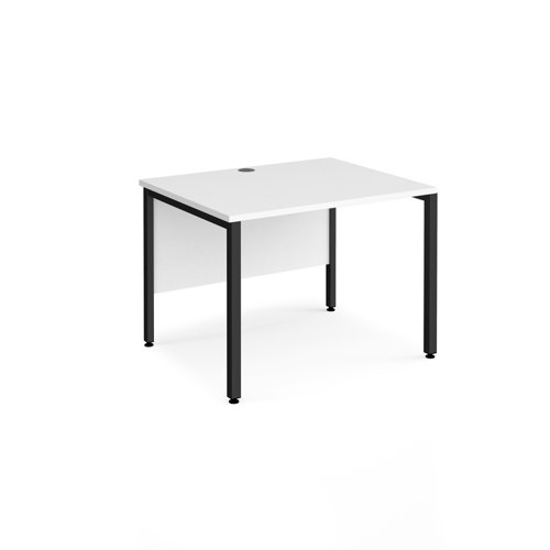 Office Desk 800mm Rectangular Desk With Bench Leg White Tops With Black Frames 800mm Depth Maestro 25