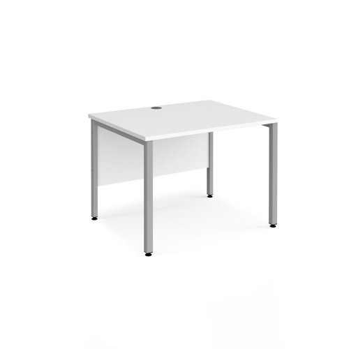 Office Desk 800mm Rectangular Desk With Bench Leg White Tops With Silver Frames 800mm Depth Maestro 25