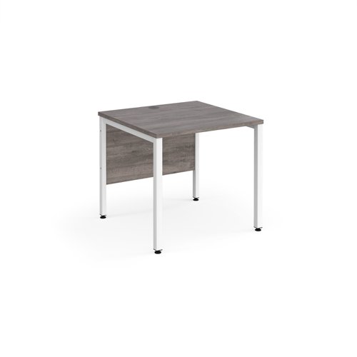 Maestro 25 straight desk 800mm x 800mm - white bench leg frame, grey oak top