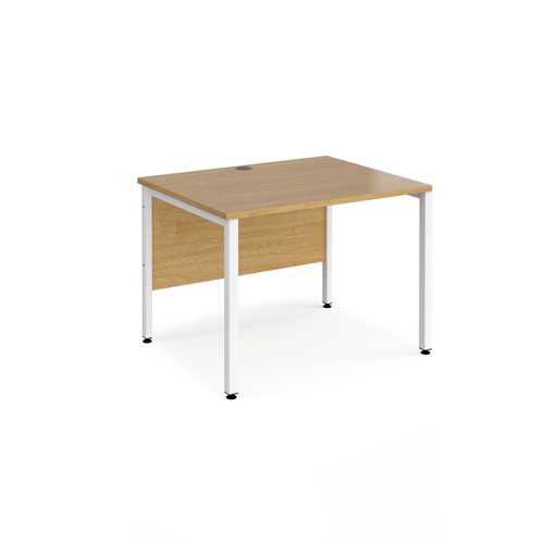 Office Desk 800mm Rectangular Desk With Bench Leg Oak Tops With White Frames 800mm Depth Maestro 25