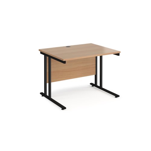 Office Desk 1000mm Rectangular Desk With Cantilever Leg Beech Tops With Black Frames 800mm Depth Maestro 25