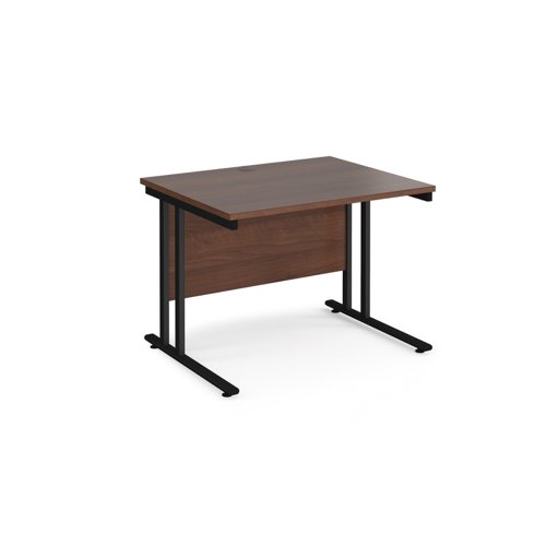Maestro 25 straight desk 1000mm x 800mm - black cantilever leg frame, walnut top