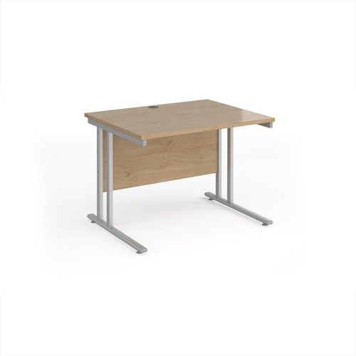 Maestro 25 straight desk 1000mm x 800mm - silver cantilever leg frame, Kendal oak top