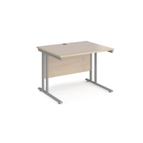 Maestro 25 straight desk 1000mm x 800mm - silver cantilever leg frame and maple top