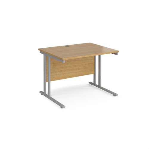 Maestro 25 straight desk 1000mm x 800mm - silver cantilever leg frame, oak top