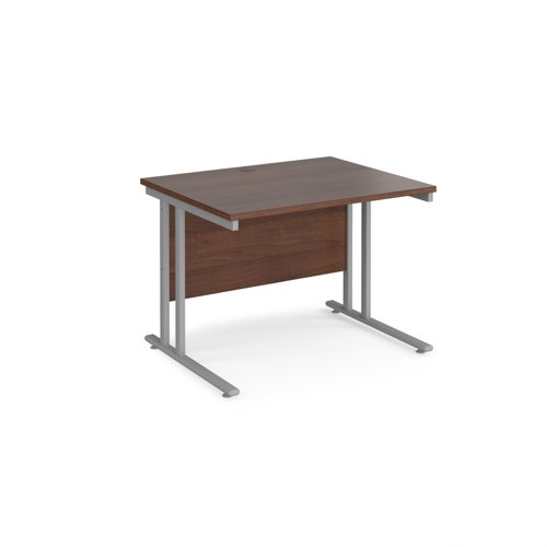 Maestro 25 straight desk 1000mm x 800mm - silver cantilever leg frame, walnut top