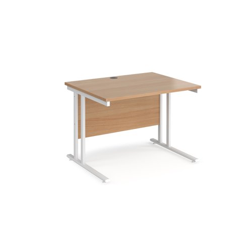 Maestro 25 straight desk 1000mm x 800mm - white cantilever leg frame and beech top