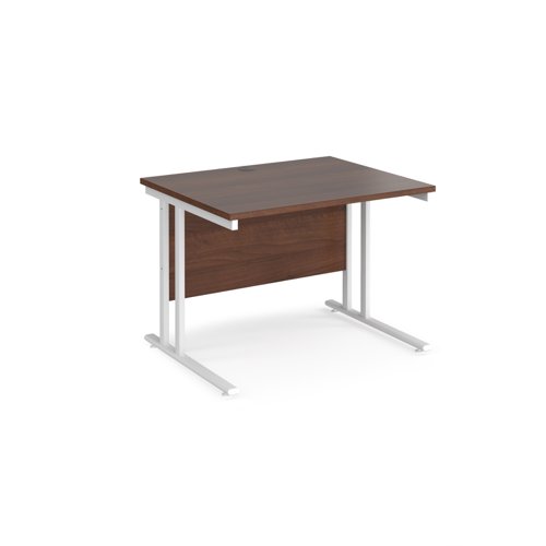 Maestro 25 straight desk 1000mm x 800mm - white cantilever leg frame, walnut top MC10WHW Buy online at Office 5Star or contact us Tel 01594 810081 for assistance