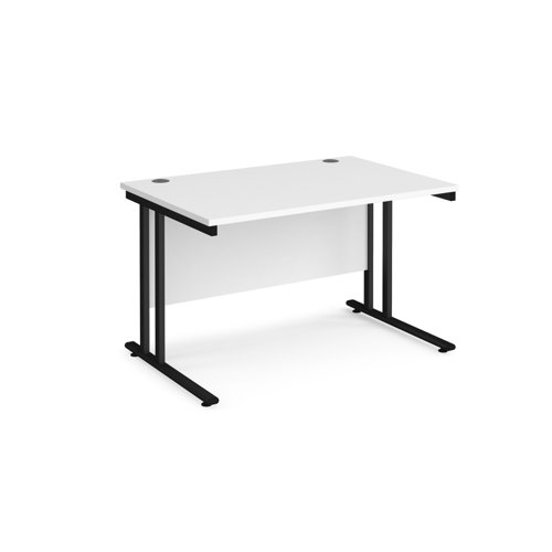 Maestro 25 straight desk 1200mm x 800mm - black cantilever leg frame, white top MC12KWH Buy online at Office 5Star or contact us Tel 01594 810081 for assistance