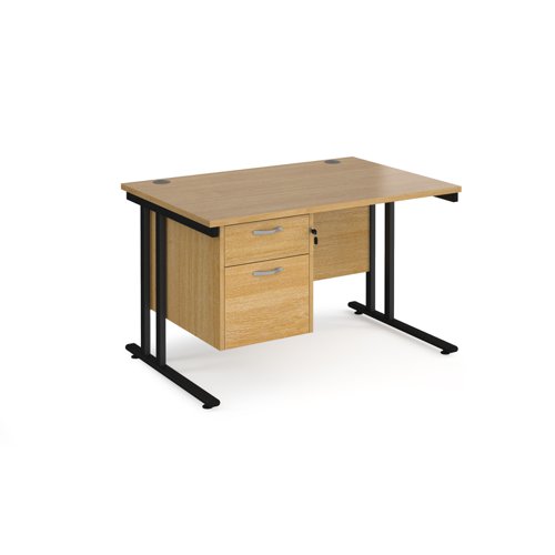 Maestro 25 straight desk 1200mm x 800mm with 2 drawer pedestal - black cantilever leg frame, oak top MC12P2KO Buy online at Office 5Star or contact us Tel 01594 810081 for assistance