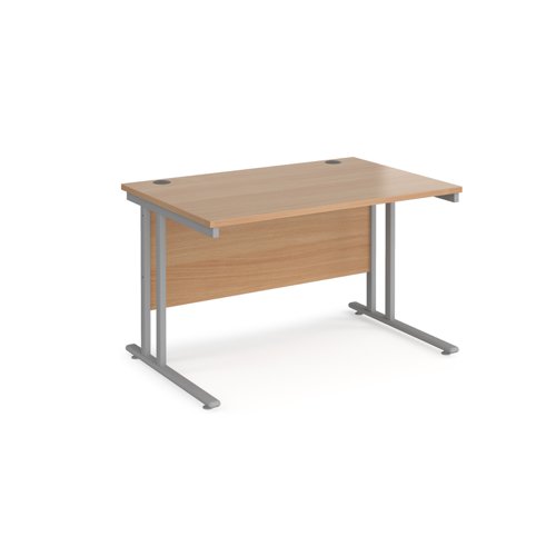 Office Desk 1200mm Rectangular Desk With Cantilever Leg Beech Tops With Silver Frames 800mm Depth Maestro 25