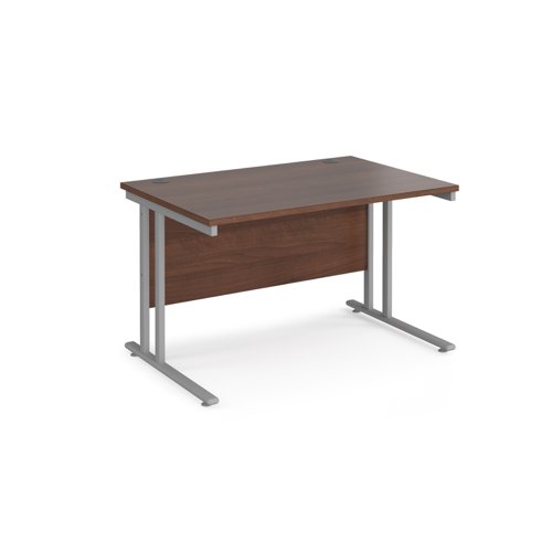 Maestro 25 straight desk 1200mm x 800mm - silver cantilever leg frame, walnut top MC12SW Buy online at Office 5Star or contact us Tel 01594 810081 for assistance