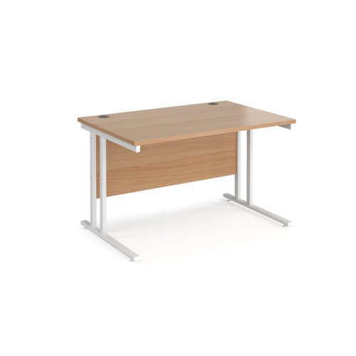 Maestro 25 straight desk 1200mm x 800mm - white cantilever leg frame, beech top MC12WHB Buy online at Office 5Star or contact us Tel 01594 810081 for assistance