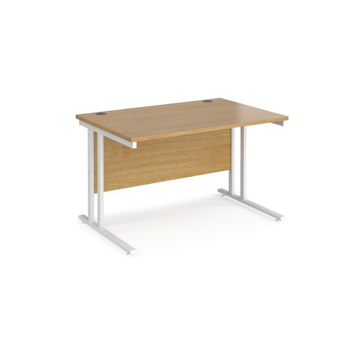 Maestro 25 straight desk 1200mm x 800mm - white cantilever leg frame, oak top MC12WHO Buy online at Office 5Star or contact us Tel 01594 810081 for assistance