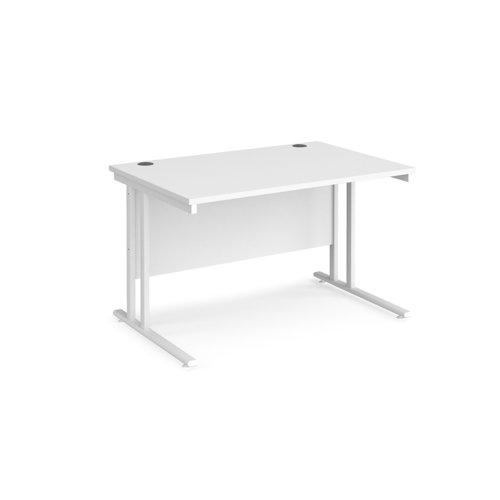 Maestro 25 straight desk 1200mm x 800mm - white cantilever leg frame, white top MC12WHWH Buy online at Office 5Star or contact us Tel 01594 810081 for assistance