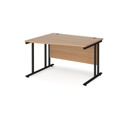 Maestro 25 left hand wave desk 1200mm wide - black cantilever leg frame and beech top