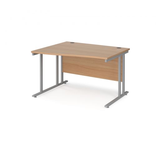 Maestro 25 left hand wave desk 1200mm wide - silver cantilever leg frame and beech top