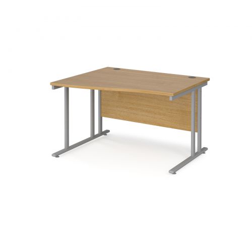 Maestro 25 Sl Silver Dble Upright Cant LH Wave Desk 1200mm X 990/800 Oak 25mm Top 18mm Back Panel